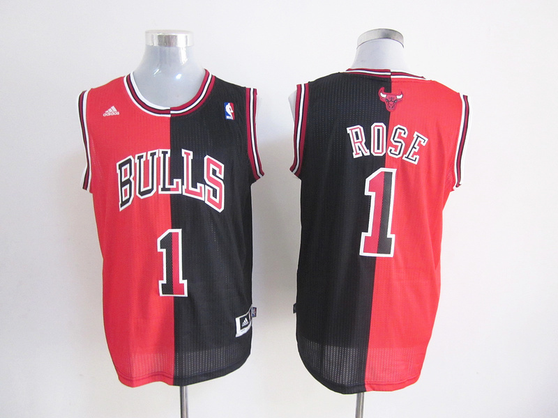  NBA Chicago Bulls 1 Derrick Rose Swingman Split Black Red Jersey